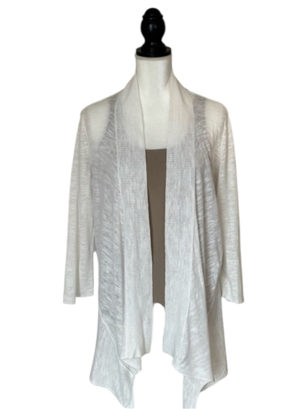 Alfani Linen Cotton Slub Knit Open Cardigan White Asymmetrical Size Small